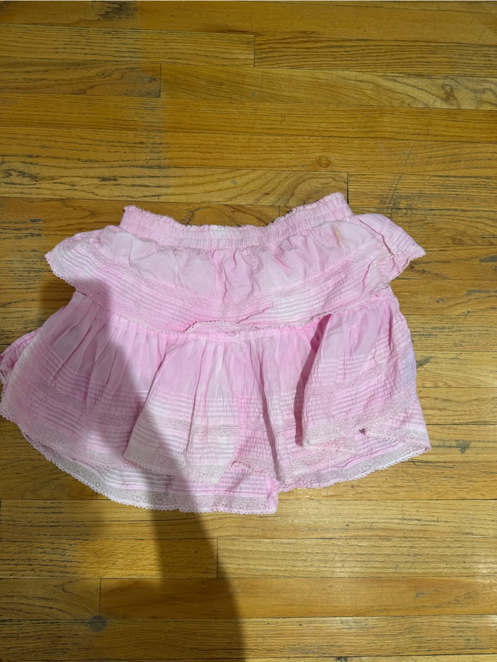 LoveShackFancy Pink Tiered Mini Skirt